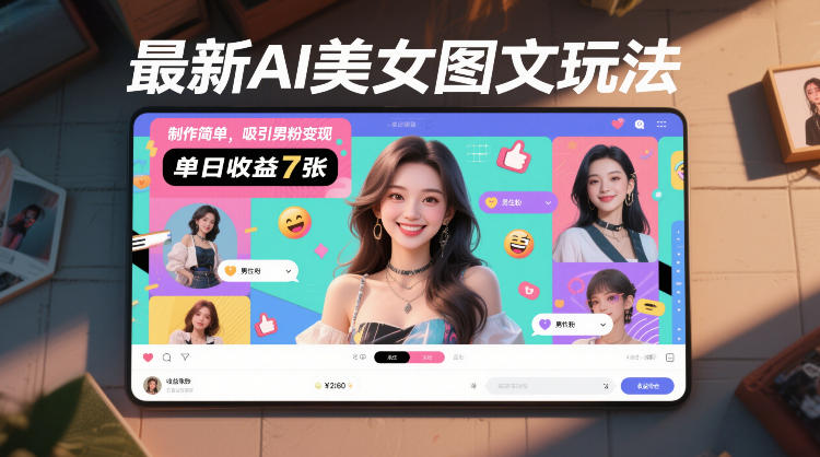 最新AI美女图文玩法，制作简单，吸引男粉变现，单天收益7张-默默网创
