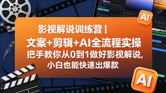 影视解说训练营｜文案+剪辑+AI全流程实操，把手教你从0到1做好影视解说，小白也能快速出爆款-默默网创