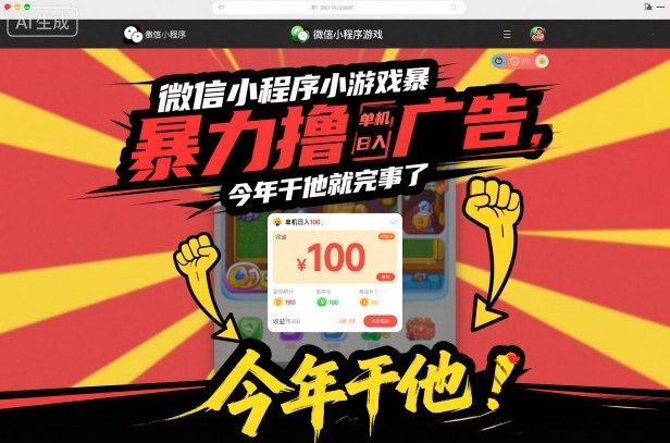 微信小程序小游戏暴力撸广告，单机日入100，今年干他就完事了-默默网创