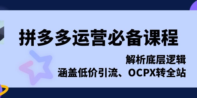 （13700期）拼多多运营必备课程，解析底层逻辑，涵盖低价引流、OCPX转全站-默默网创