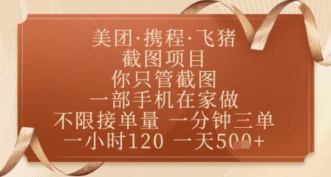 飞猪美团截图项目，你只管截图，一部手机在家做，正规平台无套路，一天5张+【揭秘】-默默网创