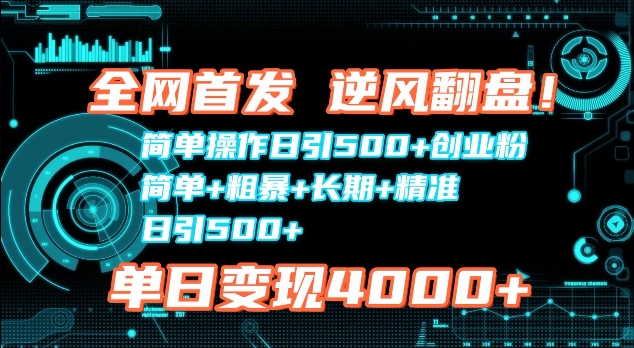 全网首发，简单操作日引500+创业粉，简单+粗暴+长期+精准-默默网创