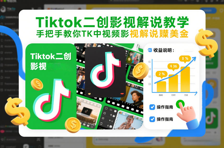 Tiktok二创影视解说教学，手把手教你TK中视频影视解说賺美金（更新26年1月）-默默网创