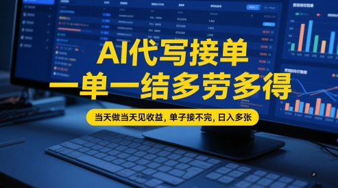 AI代写接单，一单一结多劳多得，当天做当天见收益，单子接不完，日入多张【全网最全实操课程】-默默网创