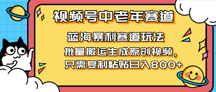 （14314期）2025视频号中老年短视频蓝海暴利风口！复制粘贴搬运视频单日赚800+，无…-默默网创