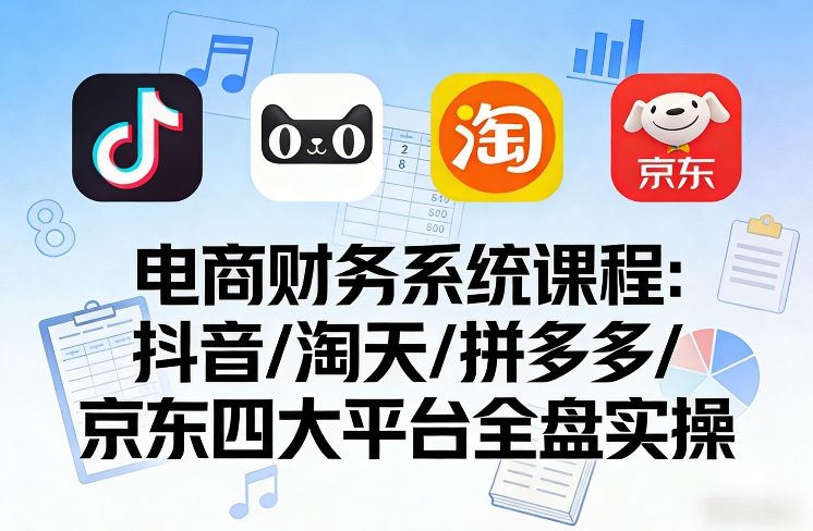 电商财务系统课程，覆盖抖音、淘天、拼多多、京东四大主流平台的全盘实操-默默网创