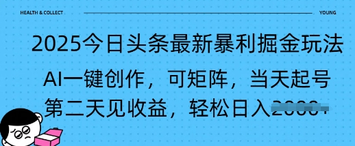 2025今日头条最新暴利掘金玩法，AI一键创作，可矩阵，当天起号，第二天见收益轻松日入多张-默默网创