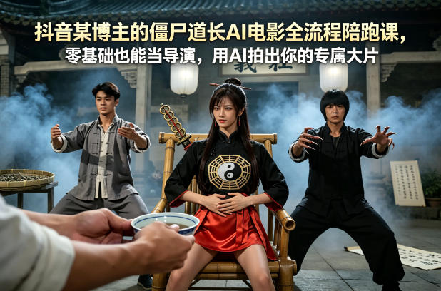 抖音某博主的僵尸道长AI电影全流程陪跑课，零基础也能当导演，用AI拍出你的专属大片-默默网创