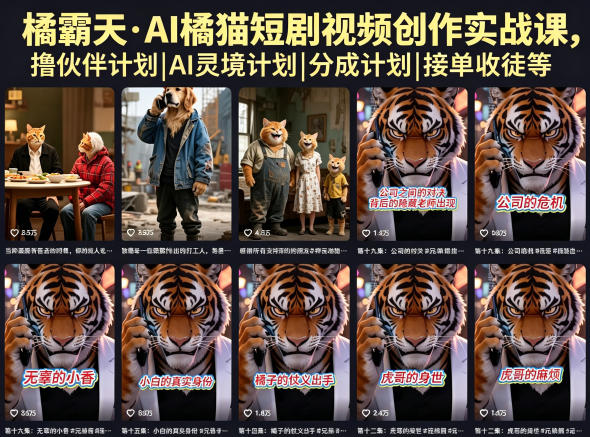 橘霸天·AI橘猫短剧视频创作实战课，撸伙伴计划|AI灵境计划|分成计划|接单收徒等-默默网创