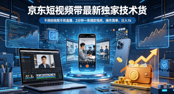 京东短视频带货最新独家技术，不用拍视频不用直播，2分钟一条爆款视频，操作简单，日入1k+【揭秘】-默默网创