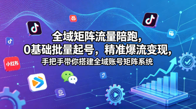 全域矩阵流量陪跑，0基础批量起号，精准爆流变现，手把手带你搭建全域账号矩阵系统-默默网创