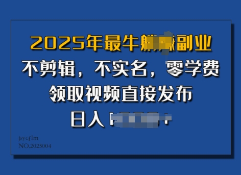 ​2025年最牛副业，不剪辑，不实名，零学费，零粉可做，领取视频直接发布，有播放就有收益-默默网创
