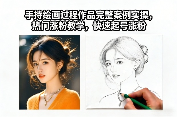 手持绘画过程作品完整案例实操，热门涨粉教学，快速起号涨粉-默默网创