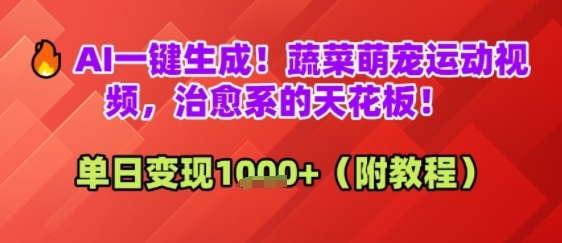 AI一键生成！蔬菜萌宠运动视频，治愈系的天花板！单日变现多张-默默网创