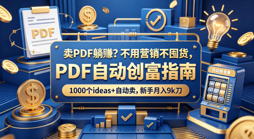 卖PDF躺賺？不用营销不囤货，PDF自动创富指南，1000个ideas+自动卖，新手月入9k刀【原创双语字幕】-默默网创