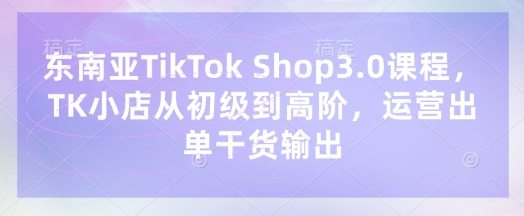 东南亚TikTok Shop3.0课程，TK小店​从初级到高阶，运营出单干货输出-默默网创