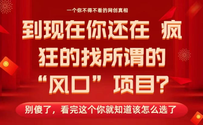 马上26年了，你还在找所谓的风口项目？别傻了，看完这个你全都懂了！【揭秘】-默默网创