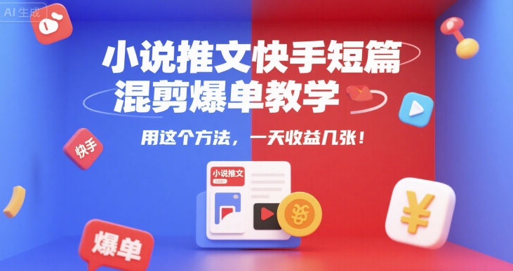 小说推文快手短篇混剪爆单教学，用这个方法，一天收益几张-默默网创