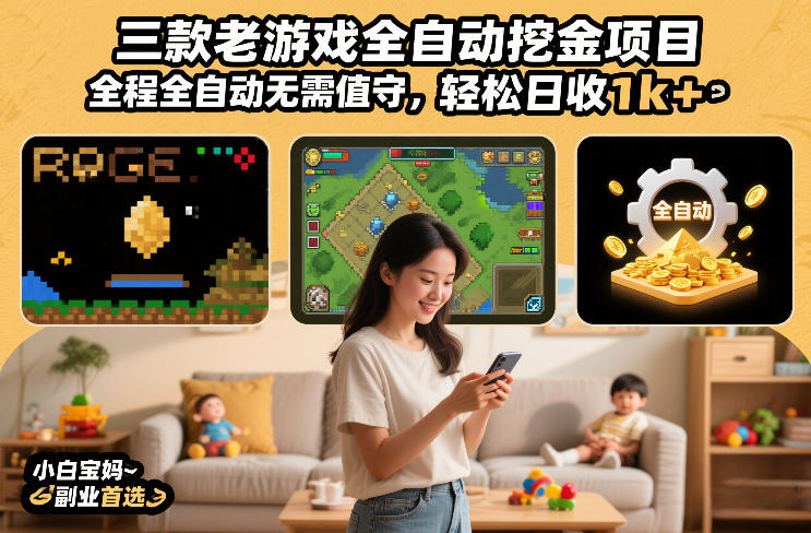 三款老游戏全自动挖金项目，全程全自动无需值守，轻松日收1k+，小白宝妈副业首选【揭秘】-默默网创