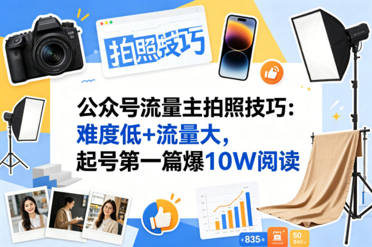 公众号流量主之拍照技巧赛道，难度低+流量大，起号第一篇就爆了10w阅读-默默网创