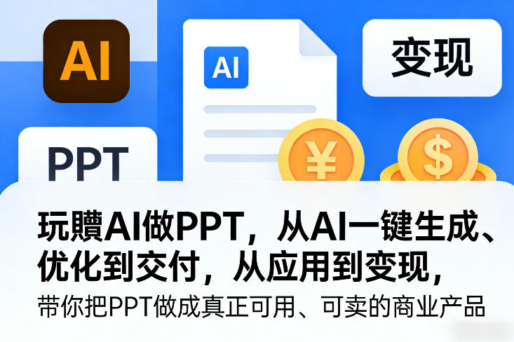 玩賺AI做PPT，从AI一键生成、优化到交付，从应用到变现，带你把PPT做成真正可用、可卖的商业产品-默默网创