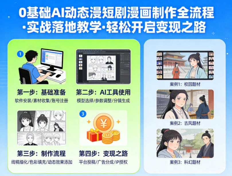0基础AI动态漫短剧漫画制作全流程，实战落地教学，轻松开启变现之路-默默网创