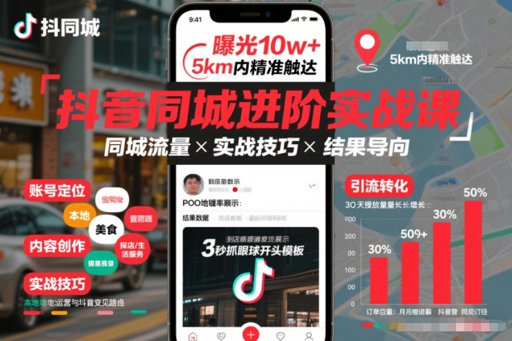 抖音同城进阶实战课，助你同城流量拿到结果-默默网创