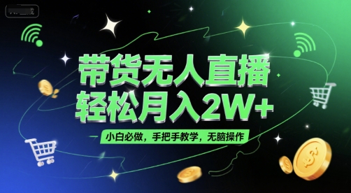带货无人直播，轻松月入2W+，小白必做，手把手教学，无脑操作(附学习资料)-默默网创
