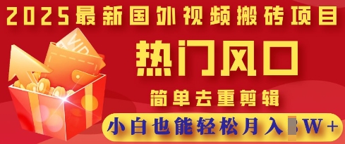 2025最新视频搬砖项目，热门风口，简单去重剪辑，小白也能轻松月入过W-默默网创