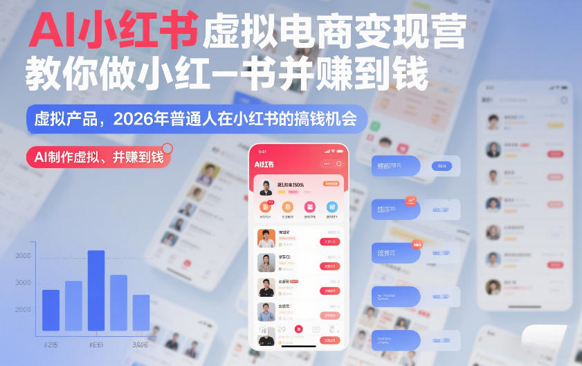 AI小红书虚拟电商变现营，教你做小红书并賺到钱，虚拟产品，2026年普通人在小红书的搞钱机会（完结）-默默网创