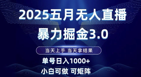 2025五月无人直播暴力掘金3.0,当天上手,当天拿结果,单号日入1k+小白可做可矩阵【揭秘】-默默网创