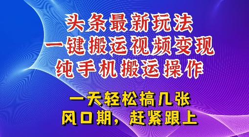 今日头条最新玩法，一键搬运视频也能轻松变现，随随便便就爆百W流量，新风口新玩法-默默网创