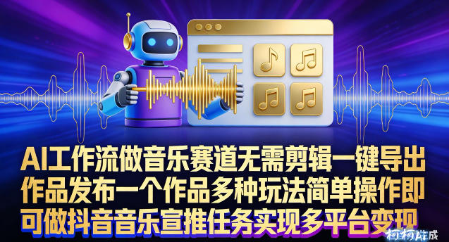 AI工作流做音乐赛道，无需剪辑，一键导出作品发布，一个作品多种玩法，简单操作即可做抖音音乐宣推任务-默默网创