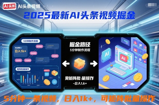 2025最新AI头条视频掘金，5分钟一条视频，日入1k＋，可矩阵批量操作-默默网创