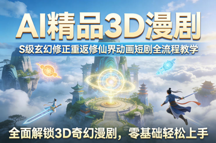 AI精品3D漫剧S级玄幻修正重返修仙界动画短剧全流程教学，全面解锁3D奇幻漫剧，零基础轻松上手-默默网创