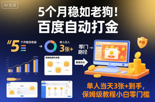 5个月稳如老狗！百度自动打金，单人当天3张+到手，保姆级教程小白零门槛【揭秘】-默默网创