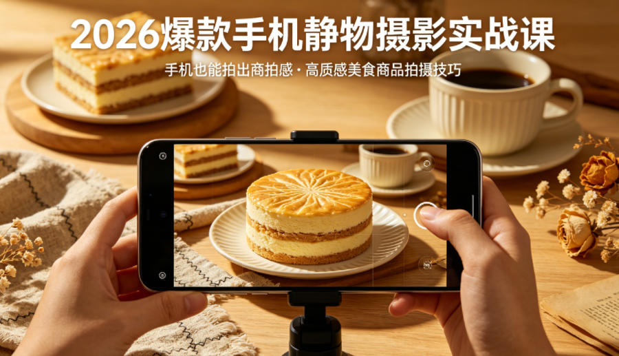 2026爆款手机静物摄影实战课，手机也能拍出商拍感，学会拍出高质感美食商品-默默网创