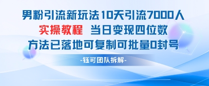 男粉引流新玩法10天引流7000人当日变现四位数可复制可批量0封号-默默网创