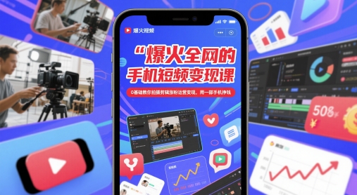 爆火全网的手机短视频变现课，0基础教你拍摄剪辑涨粉运营变现，用一部手机挣钱-默默网创