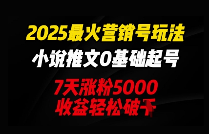 2025最火营销号玩法：小说推文0基础起号，7天涨粉5000，收益轻松破k-默默网创