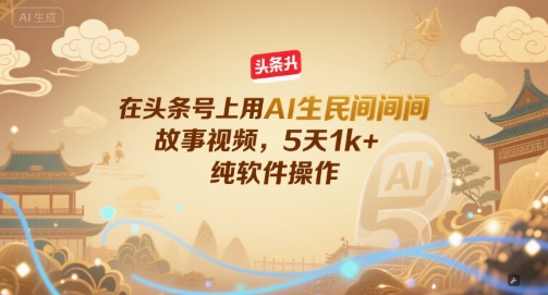 在头条号上用AI生民间故事视频，5天1k+，纯软件操作-默默网创