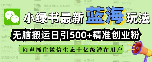小绿书无脑搬运引流，全自动日引500精准创业粉，微信生态内又一个闷声发财的机会-默默网创