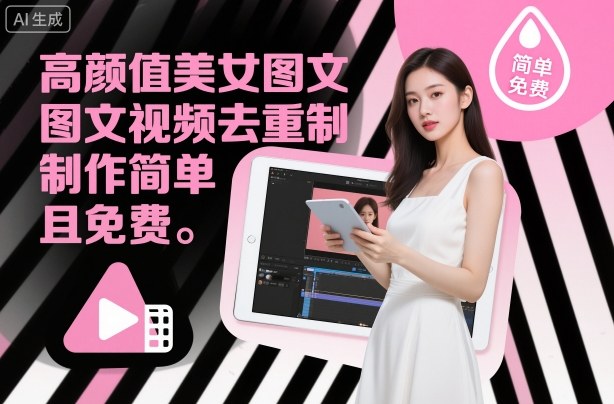 高颜值美女图文视频去重制作教学，制作简单且免费-默默网创