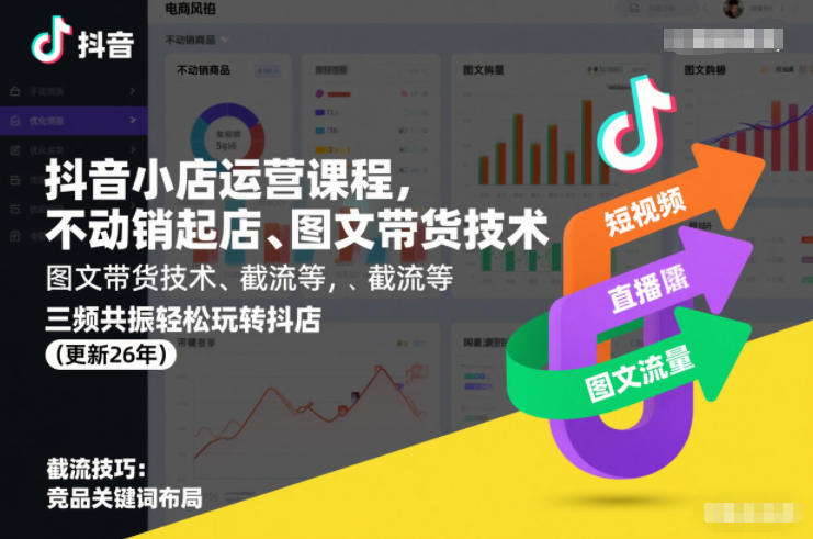 抖音小店运营课程，不动销起店、图文带货技术、截流等，三频共振轻松玩转抖店(更新26年)-默默网创