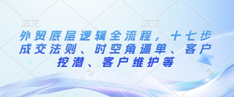 外贸底层逻辑全流程，十七步成交法则、时空角逼单、客户挖潜、客户维护等-默默网创