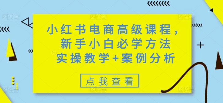 小红书电商高级课程，新手小白必学方法，实操教学+案例分析-默默网创