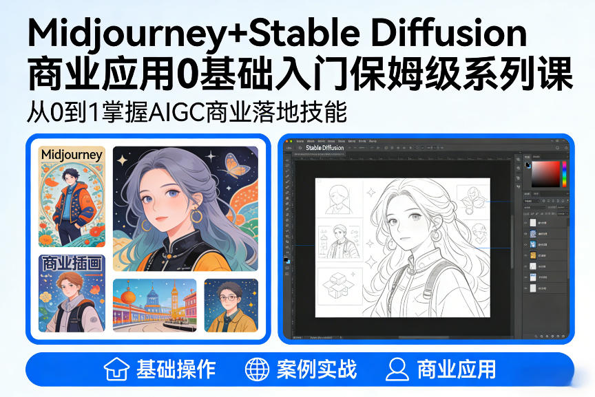 AIGC商业应用Midjourney+Stable Diffusion教程，0基础入门保姆级系列课-默默网创