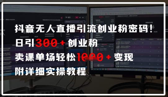 抖音无人直播引流密码，日引300+创业粉，单场轻松1k+变现，附详细实操教程-默默网创