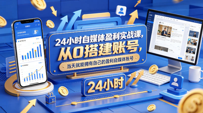 24小时自媒体盈利实战课，从0搭建账号，当天就能拥有自己的盈利自媒体账号-默默网创