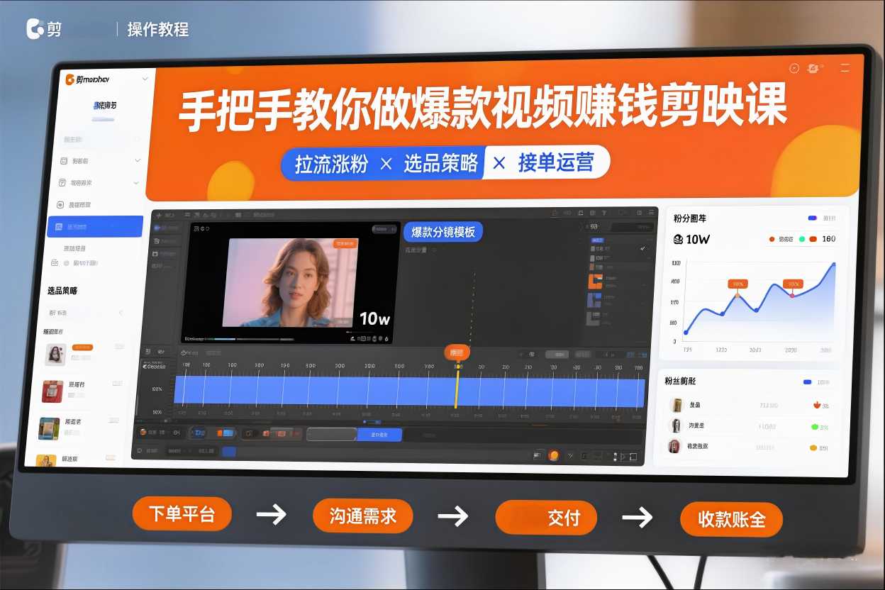手把手教你做爆款视频赚钱剪映课，手把手教学拉流涨粉、选品策略和接单运营（更新2026）-默默网创